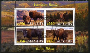 Malawi 2010 American Bison perf sheetlet containing 4 values fine cto used, stamps on animals, stamps on bison, stamps on buffalo, stamps on bovine