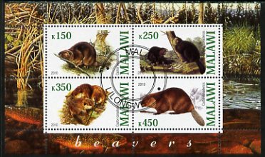 Malawi 2010 Beavers perf sheetlet containing 4 values fine cto used, stamps on animals, stamps on beavers