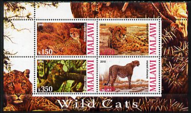 Malawi 2010 Wild Cats perf sheetlet containing 4 values unmounted mint, stamps on animals, stamps on cats