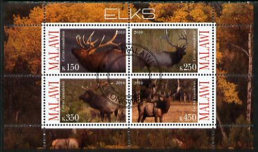 Malawi 2010 Elks perf sheetlet containing 4 values fine cto used, stamps on animals, stamps on elks