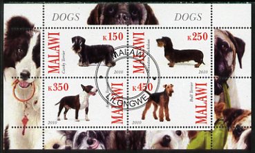 Malawi 2010 Dogs perf sheetlet containing 4 values fine cto used, stamps on animals, stamps on dogs
