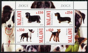 Malawi 2010 Dogs perf sheetlet containing 4 values unmounted mint, stamps on animals, stamps on dogs