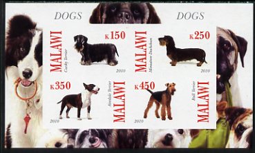 Malawi 2010 Dogs imperf sheetlet containing 4 values unmounted mint, stamps on animals, stamps on dogs