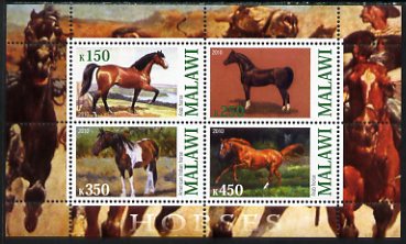 Malawi 2010 Horses perf sheetlet containing 4 values unmounted mint, stamps on animals, stamps on horses