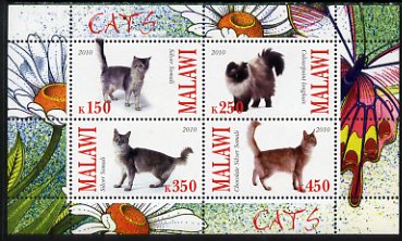 Malawi 2010 Domestic Cats perf sheetlet containing 4 values unmounted mint, stamps on animals, stamps on cats