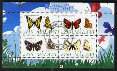Malawi 2010 Butterflies #1 perf sheetlet containing 4 values fine cto used, stamps on butterflies