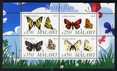 Malawi 2010 Butterflies #1 perf sheetlet containing 4 values unmounted mint, stamps on butterflies
