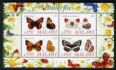 Malawi 2010 Butterflies #2 perf sheetlet containing 4 values unmounted mint, stamps on , stamps on  stamps on butterflies