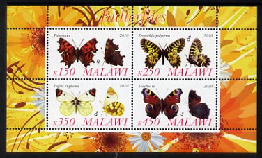 Malawi 2010 Butterflies #3 perf sheetlet containing 4 values unmounted mint, stamps on butterflies