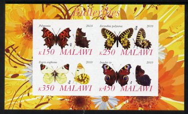 Malawi 2010 Butterflies #3 imperf sheetlet containing 4 values unmounted mint, stamps on butterflies