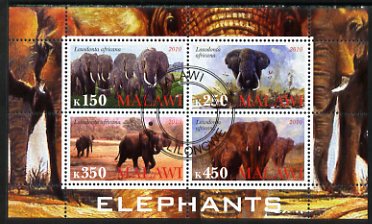 Malawi 2010 Elephants perf sheetlet containing 4 values fine cto used, stamps on animals, stamps on elephants