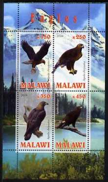 Malawi 2010 Eagles perf sheetlet containing 4 values unmounted mint, stamps on birds, stamps on birds of prey, stamps on eagles