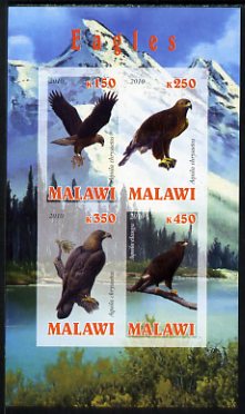Malawi 2010 Eagles imperf sheetlet containing 4 values unmounted mint, stamps on birds, stamps on birds of prey, stamps on eagles