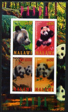 Malawi 2010 Pandas imperf sheetlet containing 4 values unmounted mint, stamps on animals, stamps on bears, stamps on pandas