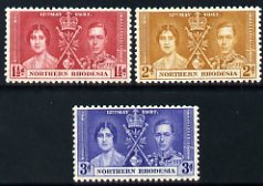 Northern Rhodesia 1937 KG6 Coronation set of 3 unmounted mint SG 22-4, stamps on , stamps on  stamps on coronation, stamps on  stamps on  kg6 , stamps on  stamps on 