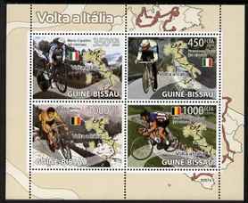 Guinea - Bissau 2009 Cycling in Italy perf sheetlet containing 4 values unmounted mint Michel 4086-89, stamps on bicycles