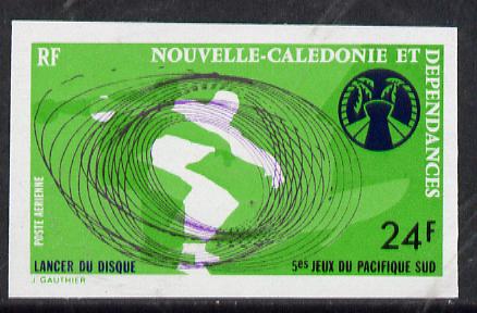 New Caledonia 1974 South Pacific Games 24f (Discus) imperf proof from limited printing, SG 555*, stamps on sport    discus