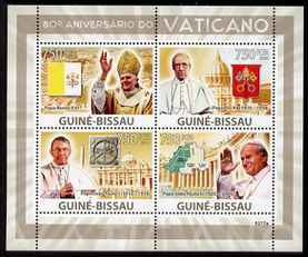 Guinea - Bissau 2009 80th Anniversary of the Vatican perf sheetlet containing 4 values unmounted mint Michel 4173-76, stamps on religion, stamps on popes