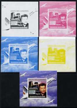 Comoro Islands 2009 French Celebrities individual deluxe sheet #6 - Philippe Starck & Concorde - the set of 5 imperf progressive proofs comprising the 4 individual colours plus all 4-colour composite, unmounted mint  as Michel 2243, stamps on personalities, stamps on aviation, stamps on concorde, stamps on arts