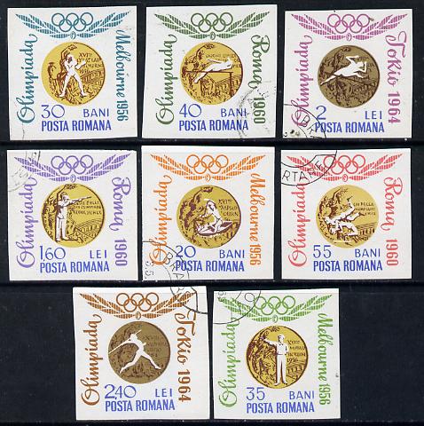 Rumania 1964 Tokyo Olympic Games - Rumanian Gold Medals IMPERF set of 8 cto used, SG 3220-27, Mi 2353-60*, stamps on olympics, stamps on sport
