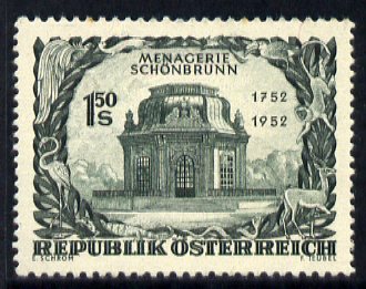 Austria 1952 Bicent of Schonbrunn Menagerie unmounted mint, SG 1237, stamps on architecture, stamps on zoos