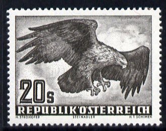 Austria 1950-53 Birds 20s Golden Eagle unmounted mint, SG 1221, stamps on birds, stamps on birds of prey, stamps on eagles