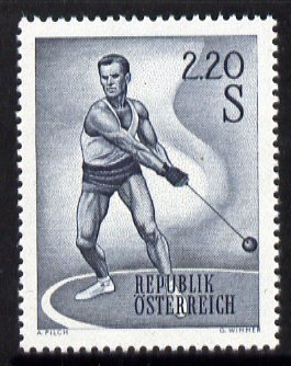 Austria 1959 Hammer Thrower 2s 20 unmounted mint from Sports set, SG 1349, stamps on sports