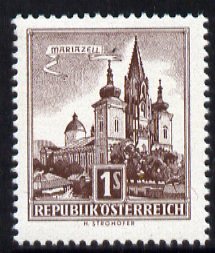 Austria 1957-70 Mariazell Basilica 1s light brown from Buildings def set unmounted mint, SG 1302, stamps on religion, stamps on architecture