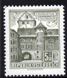 Austria 1957-70 Chur Gate, Feldkirch 5s 50 from Buildings def set unmounted mint, SG 1318, stamps on architecture