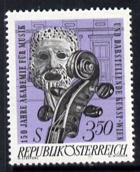 Austria 1967 150th Anniversary of Academy of Music and Dramatic Art unmounted mint, SG 1513, stamps on music, stamps on theatre
