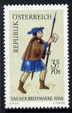 Austria 1966 Stamp Day - 16th-century Postman unmounted mint, SG 1491, stamps on postal, stamps on costumes, stamps on fashion