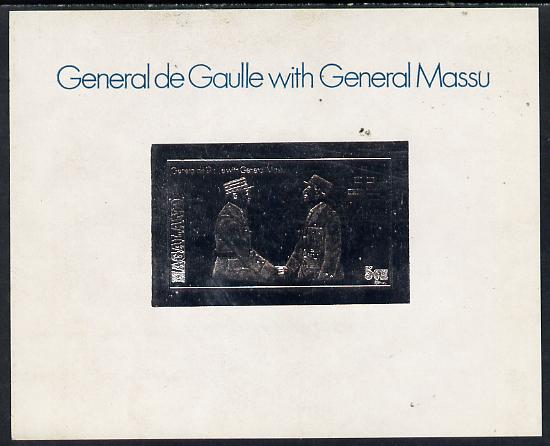 Nagaland 1979 De Gaulle with General Massu 5ch value embossed in silver on deluxe card, stamps on personalities, stamps on de gaulle, stamps on  ww1 , stamps on  ww2 , stamps on militaria, stamps on personalities, stamps on de gaulle, stamps on  ww1 , stamps on  ww2 , stamps on militaria