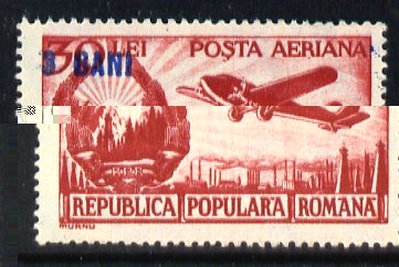 Rumania 1952 Surcharged 3b on 30L red Air stamp unmounted mint SG 2157a, stamps on aviation