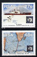 South Africa 1991 Antarctic Treaty set of 2 unmounted mint SG 740-1, stamps on polar, stamps on ships, stamps on maps, stamps on penguins