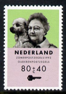 Netherlands 1993 Elderley woman with Dog 80c + 40c from Welfare Fund set, unmounted mint, SG 1679, stamps on , stamps on  stamps on dogs, stamps on  stamps on poodle