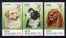 New Zealand 1982 Health - Dogs set of 3 unmounted mint, SG 1270-72, stamps on dogs, stamps on labrador, stamps on spaniel, stamps on collie