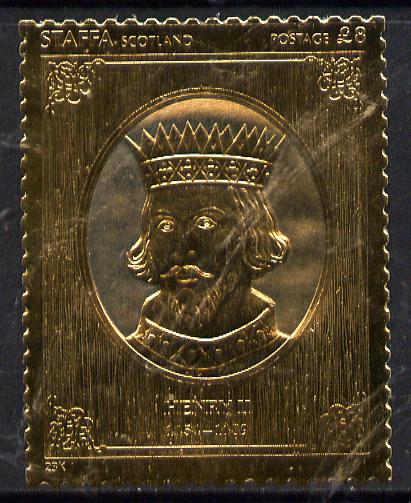 Staffa 1977 Monarchs \A38 Henry III embossed in 23k gold foil (Rosen #475) unmounted mint, stamps on royalty    history
