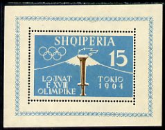 Albania 1962 Tokyo Olympic Games (1st issue) perf m/sheet (flame) mounted mint, SG MS 707a, Mi BL 8A, stamps on olympics