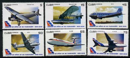 Cuba 2009 Aviation perf set of 6 unmounted mint, stamps on aviation