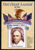 Gambia 2007 The First Ladies of the USA - Martha Washington perf m/sheet unmounted mint SG MS 5098a, stamps on constitutions, stamps on flags, stamps on birds, stamps on eagles, stamps on birds of prey, stamps on usa presidents, stamps on women, stamps on americana