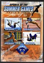 Grenada 2009 Sport of the Summer Games perf sheetlet of 4 x $1.40 with China 2009 World Stamp Exhibition logo unmounted mint, stamps on sport, stamps on pole vault, stamps on hurdles, stamps on relay, stamps on  high jump, stamps on athletics, stamps on stamp exhibitions