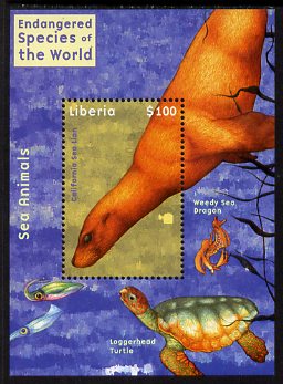 Liberia 2007 Endangered Species of the World perf m/sheet unmounted mint, stamps on marine life, stamps on seals, stamps on turtles, stamps on sea dragon