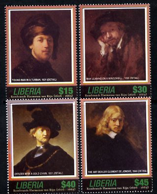Liberia 2006 400th Birth Anniversary of Rembrandt Harmenz van Rijn set of 4 unmounted mint, stamps on arts, stamps on rembrandt