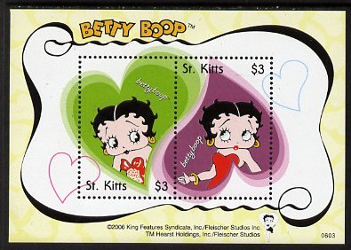 St Kitts 2007 Betty Boop perf m/sheet, unmounted mint SG MS887, stamps on , stamps on  stamps on cartoons, stamps on  stamps on films, stamps on  stamps on women