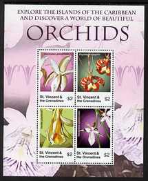St Vincent 2007 Orchids perf sheetlet of 4 x $2 unmounted mint SG 5640a, stamps on flowers, stamps on orchids