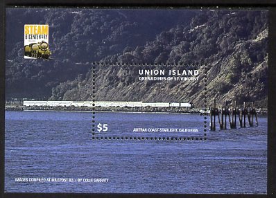 St Vincent - Union Island 2004 Steam Bicentenary perf m/sheet unmounted mint , stamps on railways