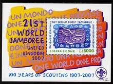 Sierra Leone 2007 Centenary of Scouting & 21st Scout Jamboree perf m/sheet unmounted mint, SG MS4512, stamps on scouts, stamps on birds, stamps on doves, stamps on peace