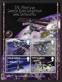 Turks & Caicos Islands 2008 50 Years of Space Exploration & Satellites perf sheetlet of 4 x $1 unmounted mint, SG 1895a, stamps on space