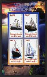 Congo 2010 Legendary Sailing Ships imperf sheetlet containing 4 values unmounted mint, stamps on , stamps on  stamps on ships