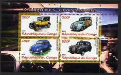 Congo 2010 Classic Cars perf sheetlet containing 4 values unmounted mint, stamps on , stamps on  stamps on cars, stamps on  stamps on ford, stamps on  stamps on taxi, stamps on  stamps on  vw , stamps on  stamps on 